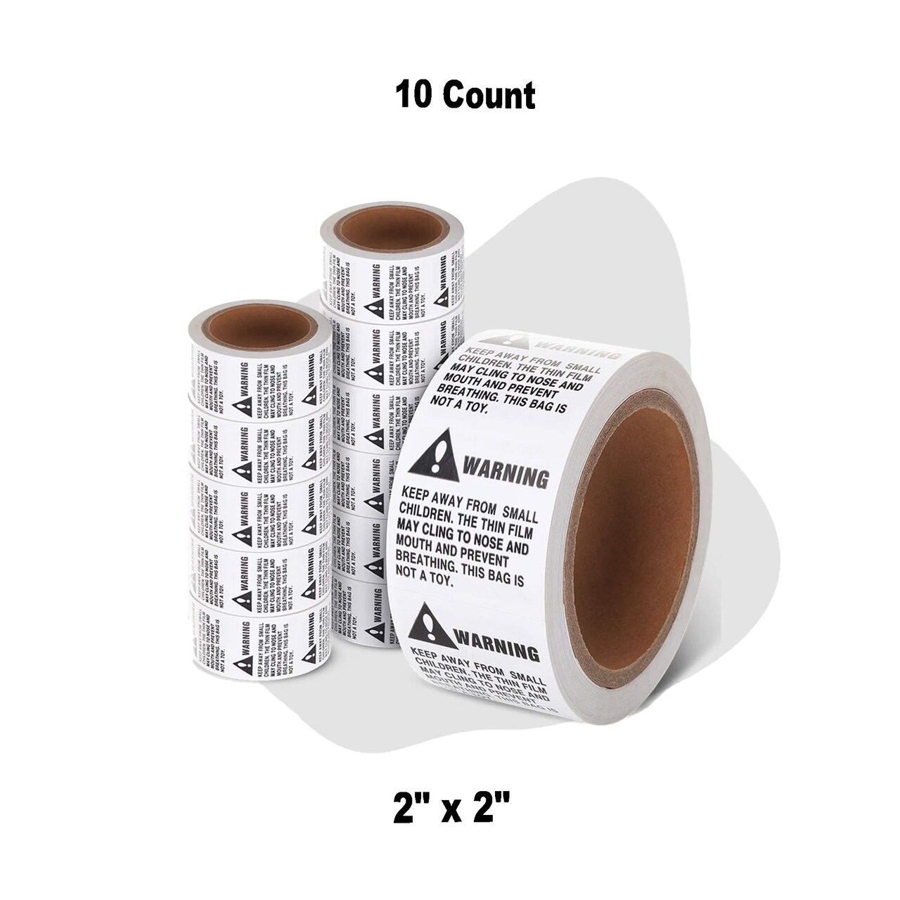 10 Rolls Suffocation Warning Stickers 2" x 2" Adhesive Safety Labels for Mailers & Bags